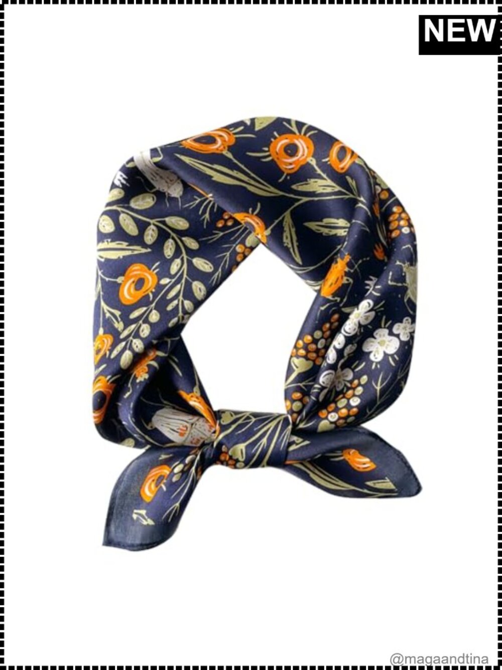 100% Mulberry Silk Scarf 21x21 Small Square Neck Scarf for Women Floral